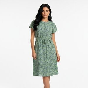 Elegant Green Floral Midi Dress
